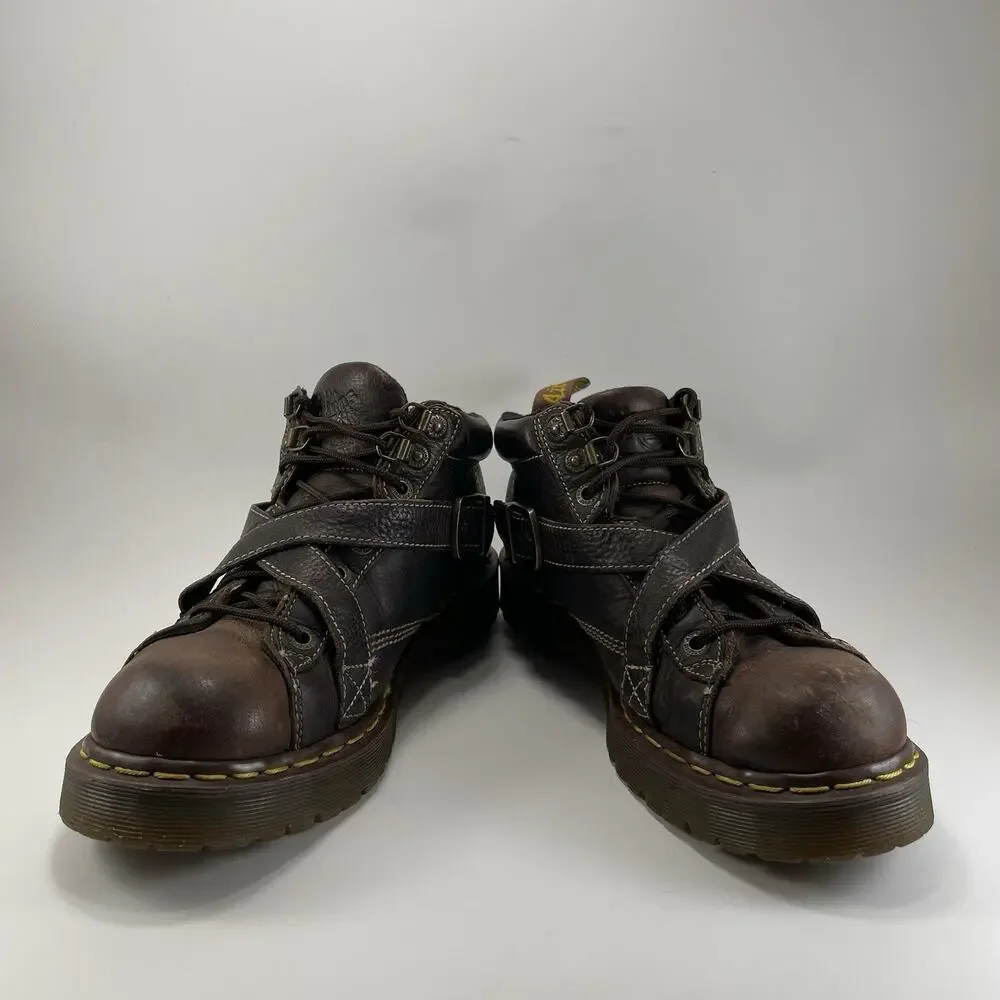 Dr. Martens 9946 Brown Leather Strap Boots Y2K Chunky Platform 10 UK, 11 US Goth